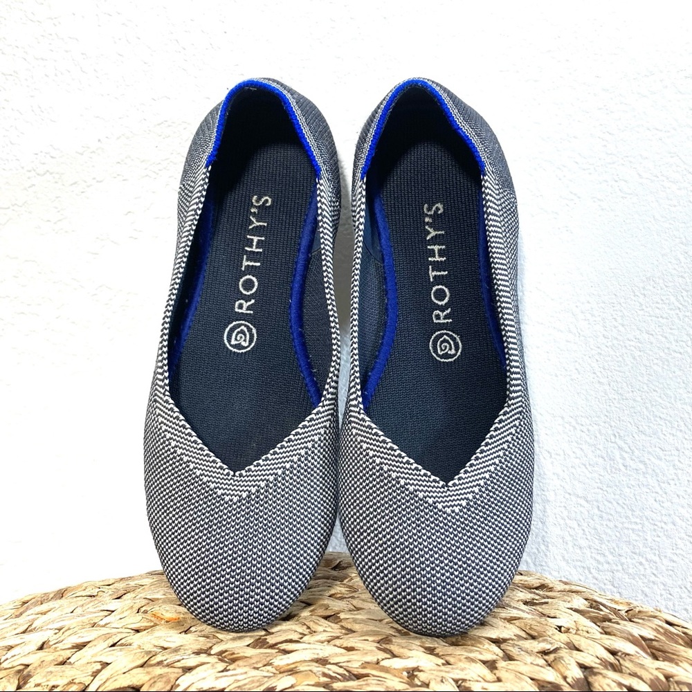 Rothy’s black white round flats women’s 8 comfortable all day office work